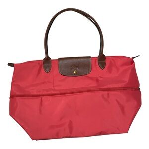 Longchamp Le Pliage Expandable Tote Bag POMEGRANATE Coral Pink Travel Purse NEW